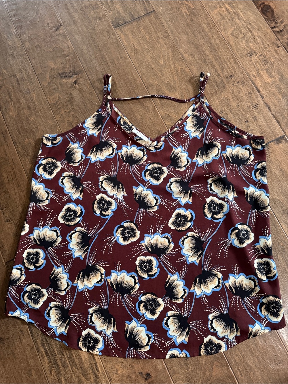 Maurices Maroon Floral V-Neck Spaghetti Strap Camisole